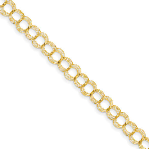 14k Yellow Gold Solid 8.00mm Triple Link Charm Bracelet