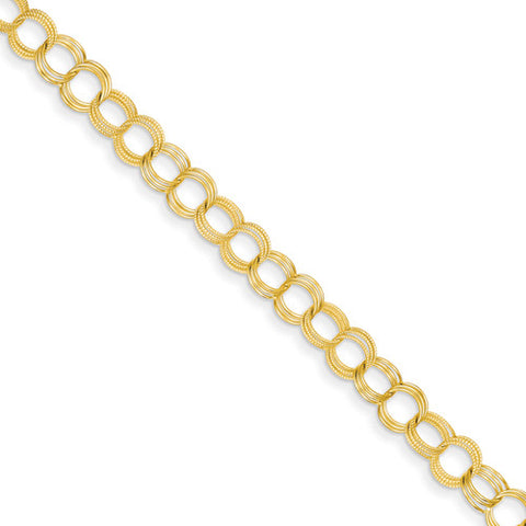 14k Yellow Gold Solid 6.50mm Triple Link Charm Bracelet