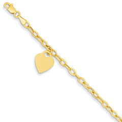 14k Yellow Gold Dangle Heart Bracelet