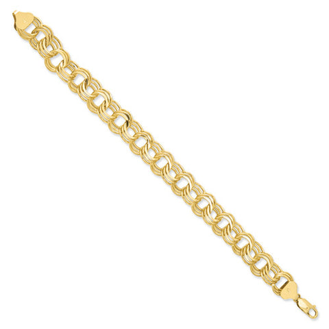 14k Yellow Gold 13.50mm Triple Link Charm Bracelet